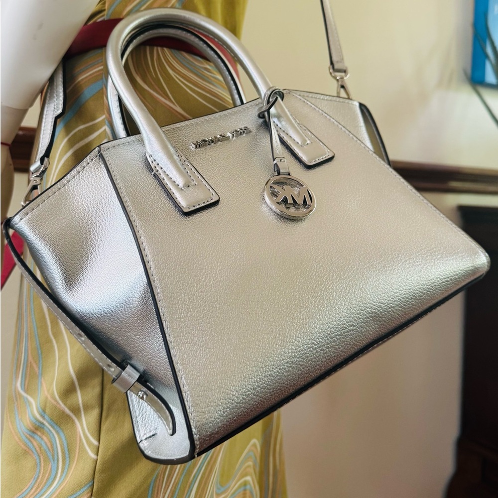 Michael Kors Avril Small Satchel Crossbody Silver Bag